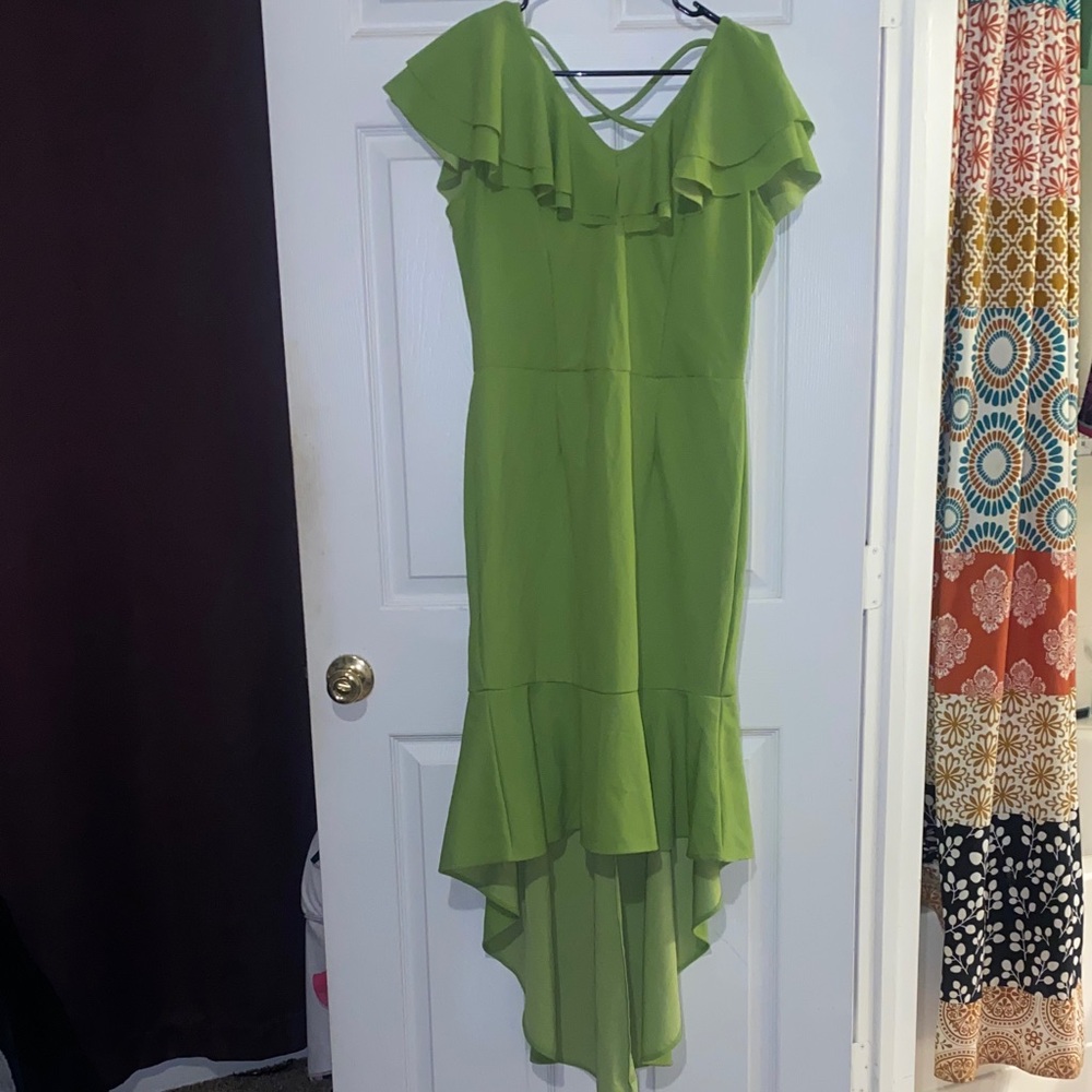 Ashley Stewart Lime Green Ruffle High-Low Dress